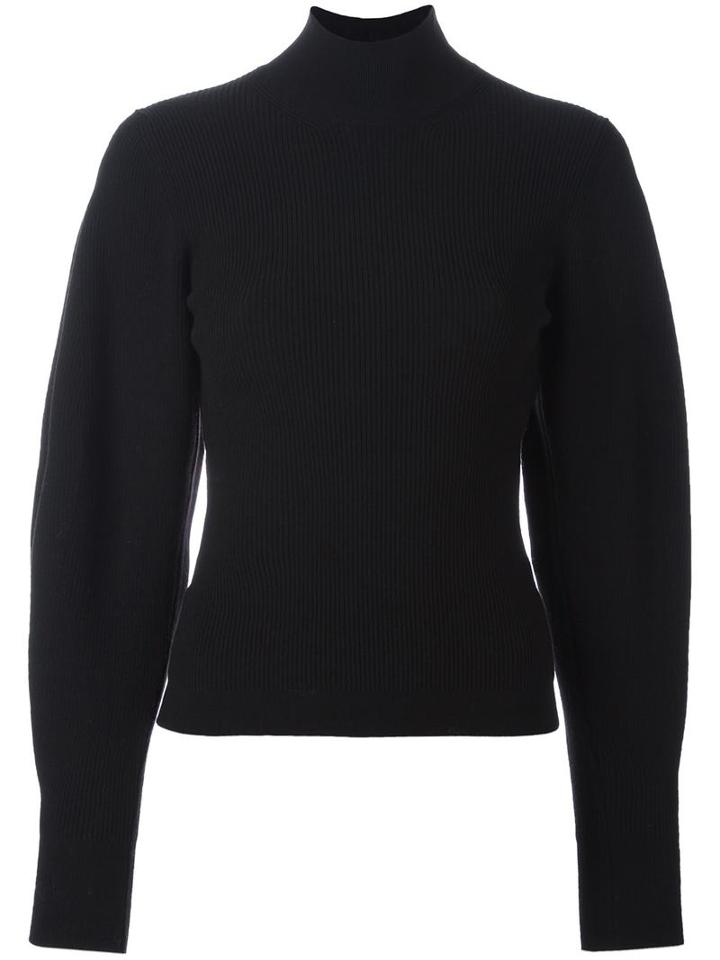 Mugler Ribbed Puff Sleeve Sweatshirt, Women's, Size: Small, Black, Polyester/wool