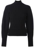 Mugler Ribbed Puff Sleeve Sweatshirt, Women's, Size: Small, Black, Polyester/wool