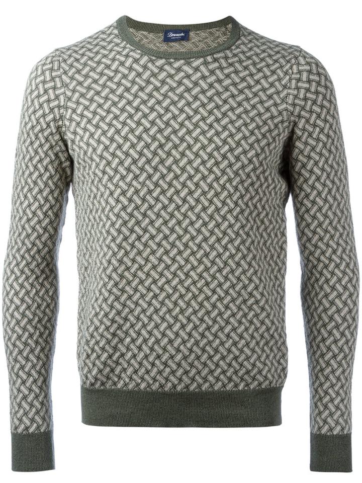 Drumohr Chain Pattern Jumper, Men's, Size: 52, Nude/neutrals, Linen/flax/polyamide