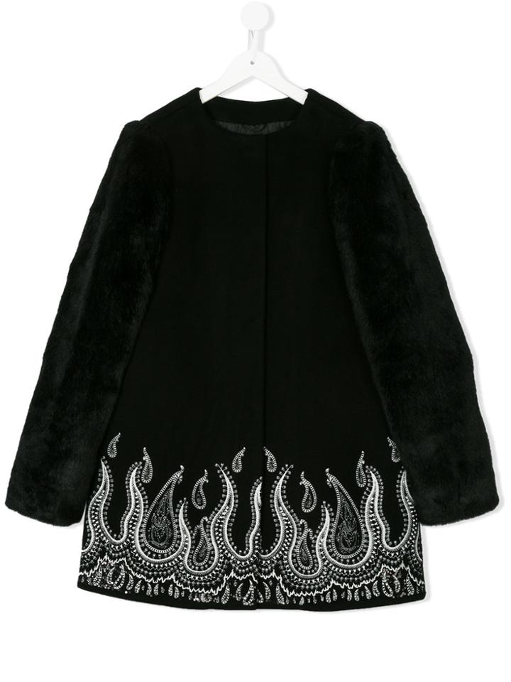 John Richmond Kids Paisley Embroidery Midi Coat - Black
