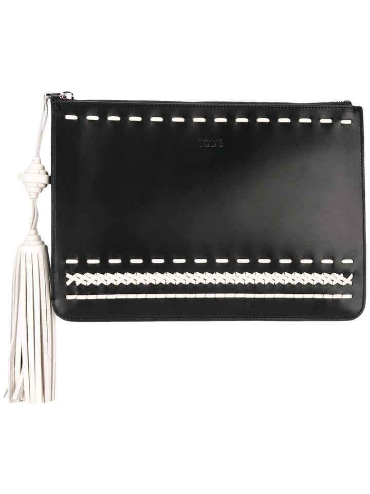 Tod's - Stitching Detail Clutch - Women - Calf Leather - One Size, Black, Calf Leather