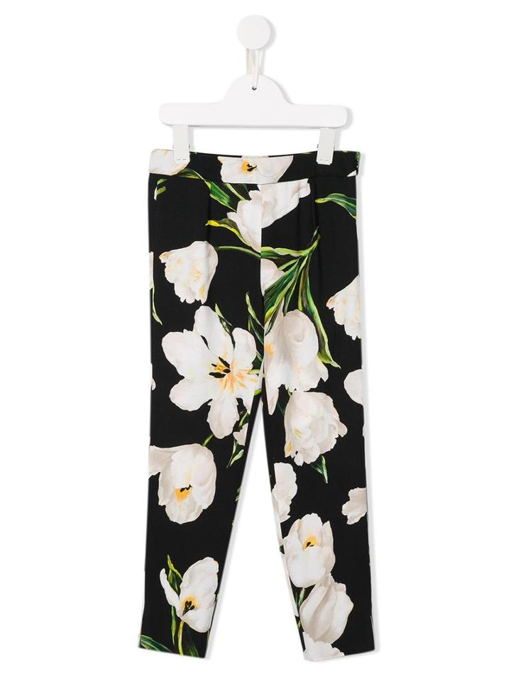 Dolce & Gabbana Kids Tulip Print Leggings, Girl's, Size: 6 Yrs, Black