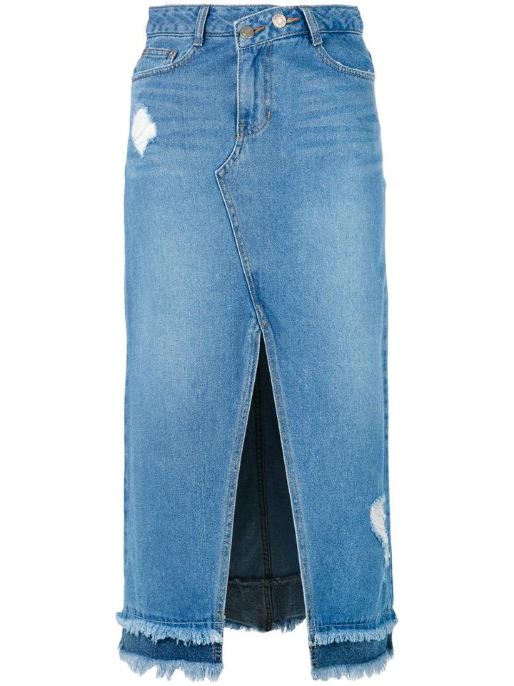 Steve J & Yoni P - Central Slit Denim Skirt - Women - Cotton - L, Blue, Cotton