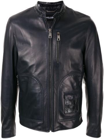 Dolce & Gabbana Press Stud Collar Biker Jacket - Black