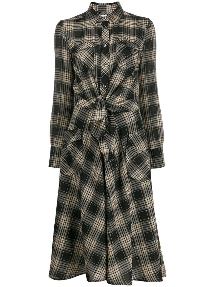 Sara Roka Tie Front Checked Dress - Black