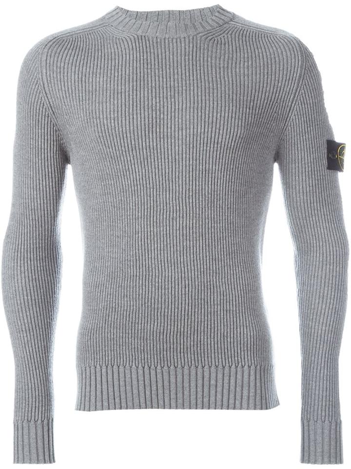 Stone Island Crew Neck Jumper, Men's, Size: Large, Grey, Wool