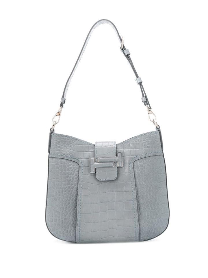 Tod's Crocodile Effect Double T Shoulder Bag - Grey