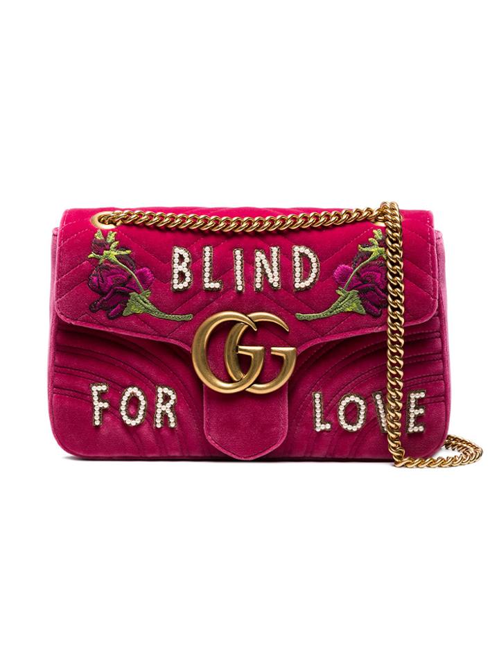 Gucci Medium Pink Gg Marmont Velvet Shoulder Bag - Pink & Purple