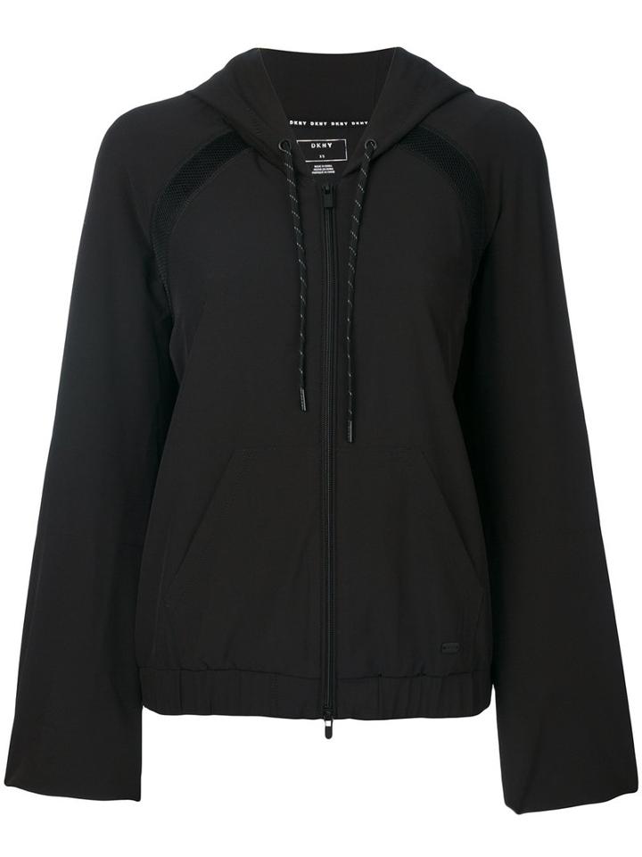 Dkny - Mesh Inset Zipped Hoodie - Women - Polyester/spandex/elastane - M, Black, Polyester/spandex/elastane