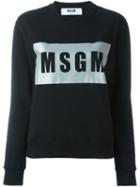 Msgm Silver-tone Logo Sweatshirt, Women's, Size: Large, Black, Cotton