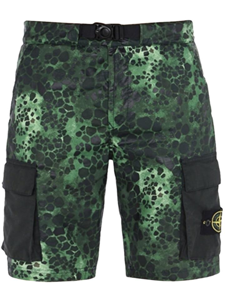 Stone Island Alligator Camouflage Print Shorts - Green