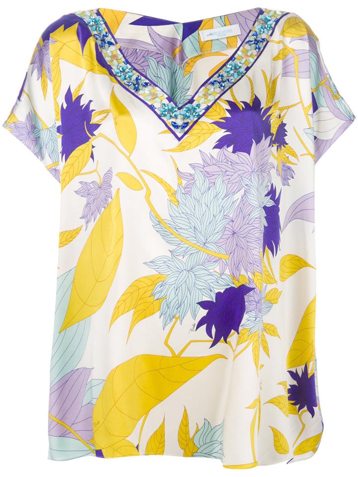 Emilio Pucci Vintage Embellished Floral V-neck Blouse - Multicolour