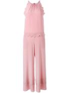 Red Valentino - Scallop Trim Jumpsuit - Women - Silk - 40, Pink/purple, Silk