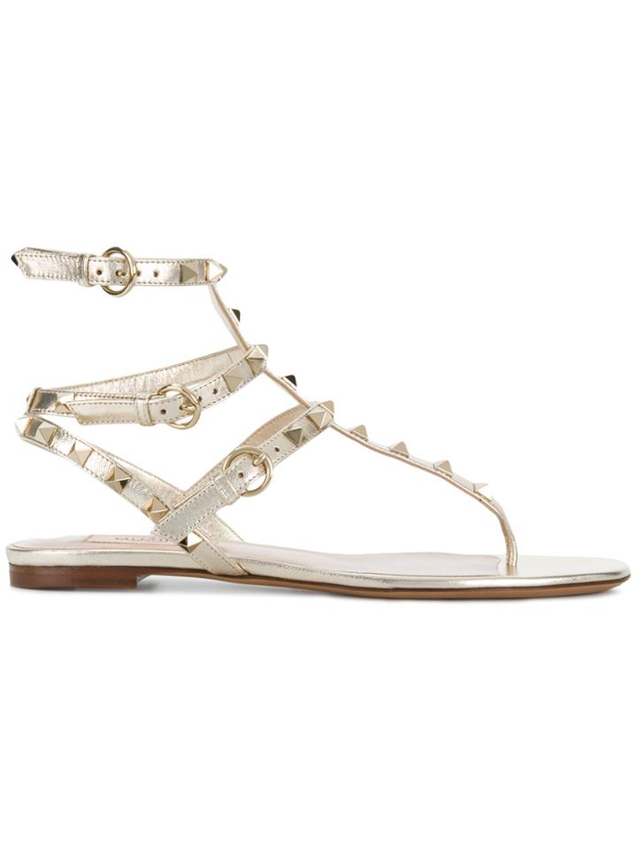Valentino Rockstud Triple Strap Sandals - Metallic