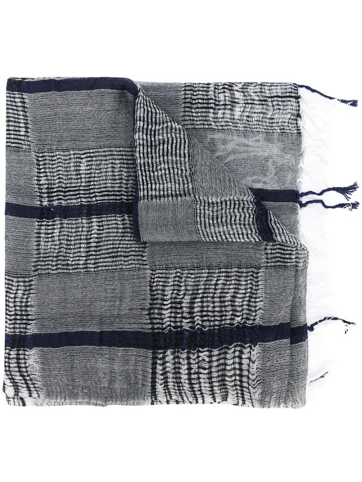 Yohji Yamamoto - Striped Fringed Scarf - Unisex - Cotton/ramie/wool - One Size, Grey, Cotton/ramie/wool