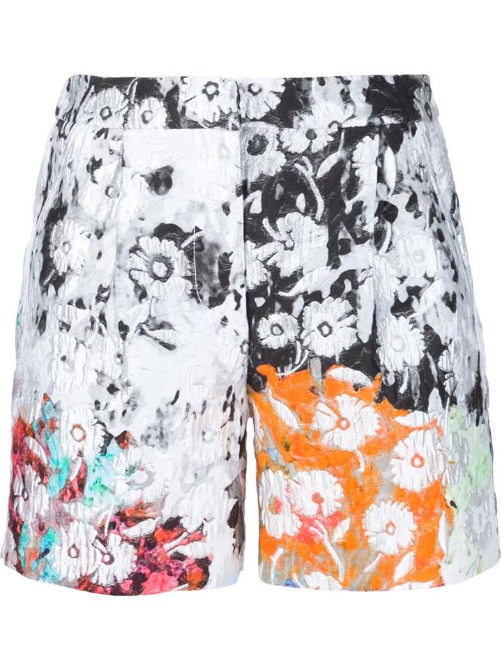 Oscar De La Renta Floral Embossed Shorts, Women's, Size: 2, White, Silk/cotton/polyester/nylon