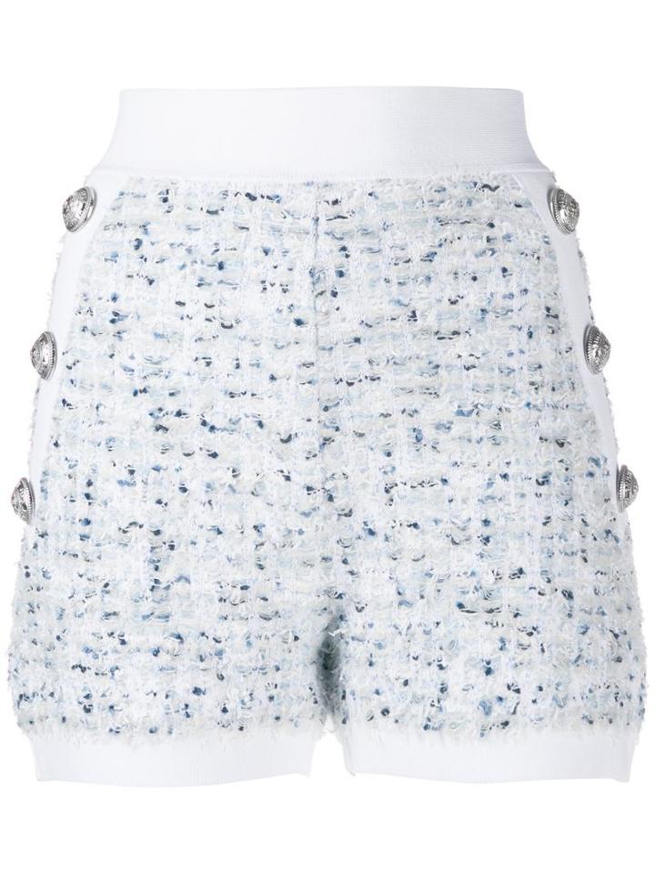 Balmain Buttoned Tweed Short Shorts - White