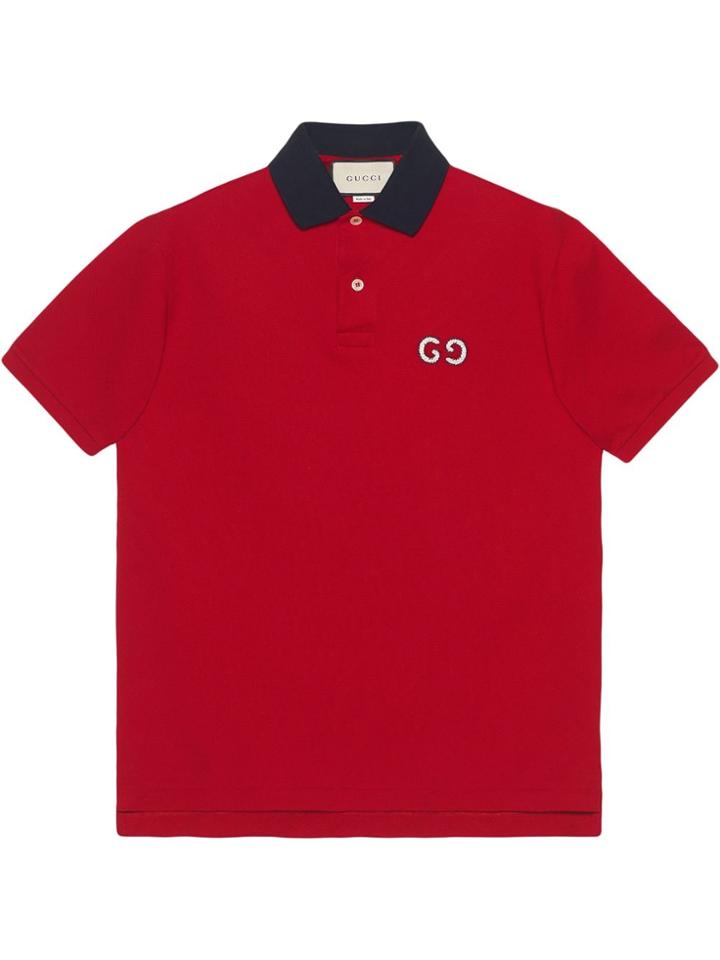 Gucci Polo With Gg Embroidery - Red