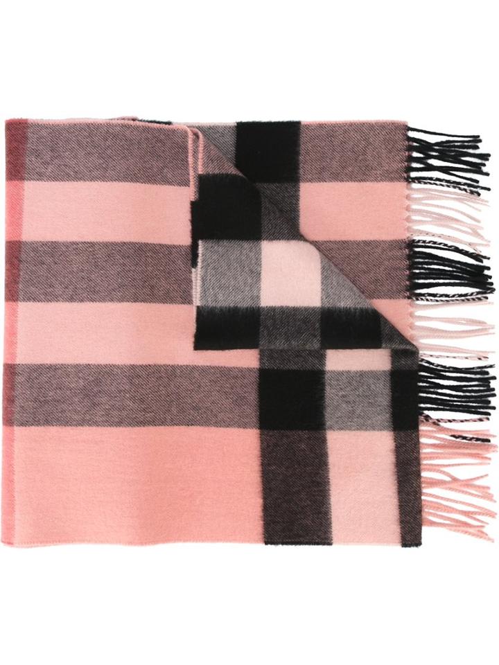 Burberry Checked Scarf, Women's, Pink/purple, Cashmere