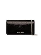 Miu Miu Black Sequin Leather Wallet On A Chain