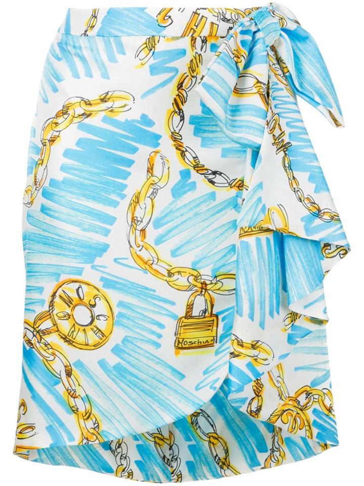 Moschino Chain Print Wrap Skirt - White