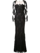 Marchesa Notte Long Lace Dress, Women's, Size: 14, Black, Nylon