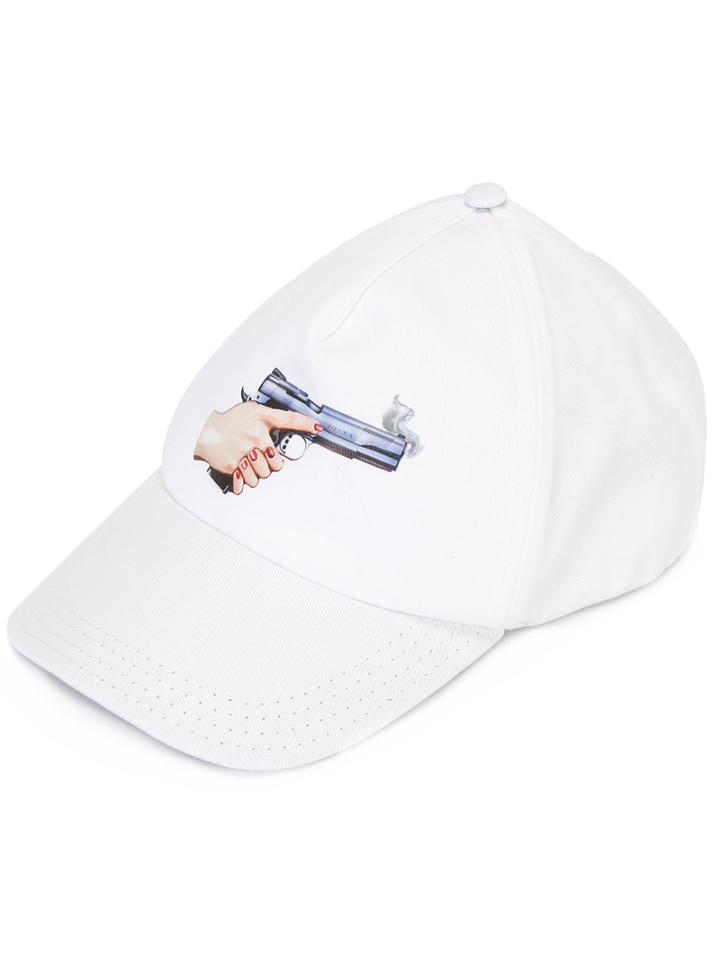Off-white Hand Gun Printed Cap, Women's, White, Cotton