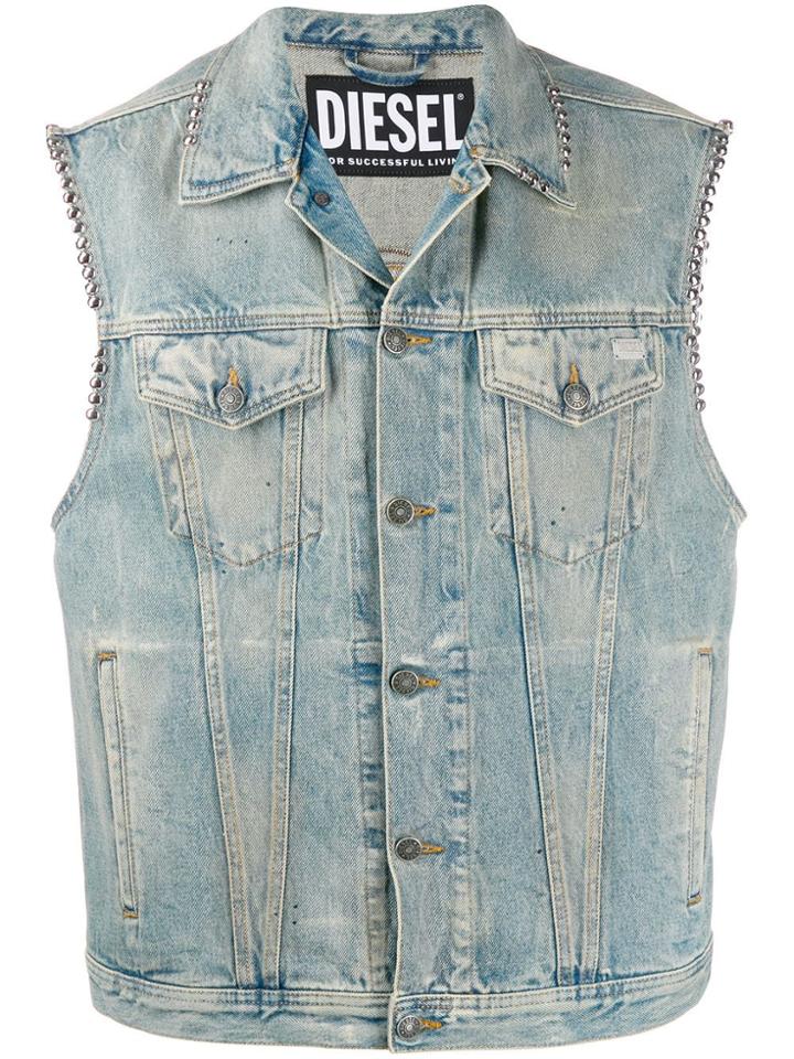 Diesel Studded Trucker Vest - Blue