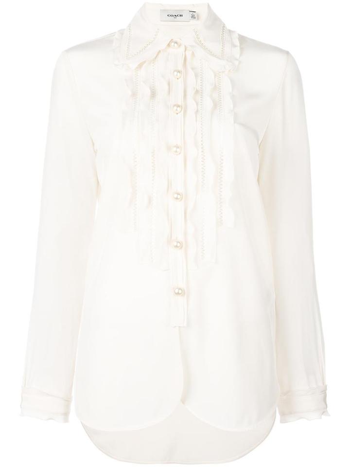 Coach Ruffle Front Shirt, Women's, Size: 2, Nude/neutrals, Silk