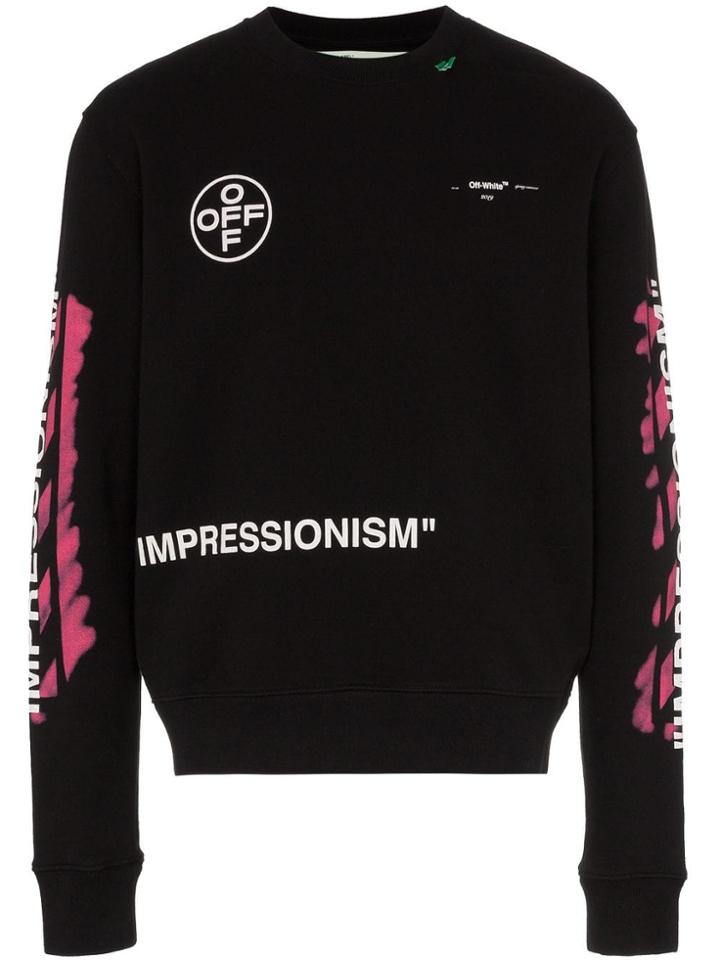 Off-white Diagonal Stencil Print Cotton Sweatshirt - Black
