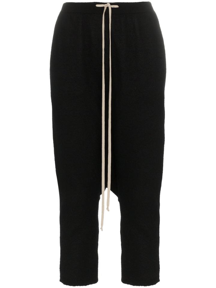 Rick Owens Drop Crotch Slim Leg Cropped Cashmere Trousers - Black