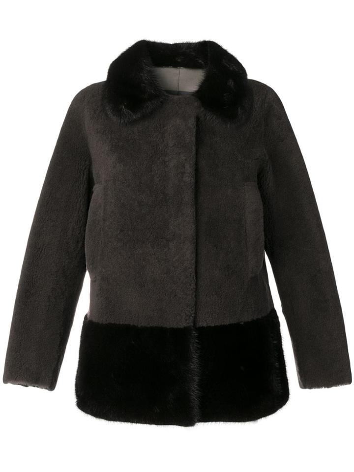 Blancha Concealed Front Fur Jacket - Brown