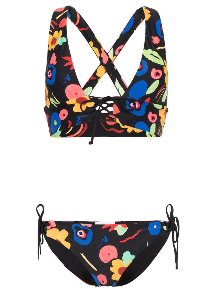 Onia Victoria Erika Floral Print Bikini - Black