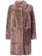 Desa Collection Buttoned Shearling Coat - Pink & Purple