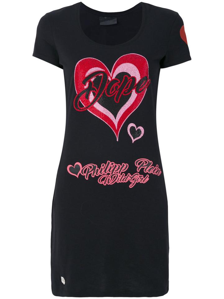 Philipp Plein - Heart Print T-shirt - Women - Cotton - Xs, Black, Cotton