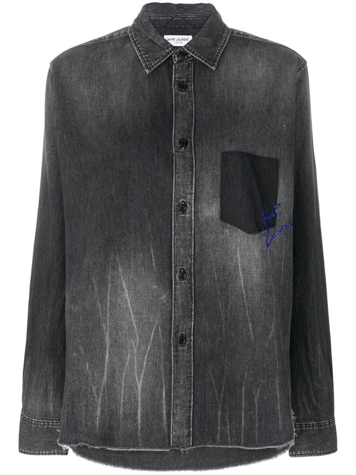 Saint Laurent Denim Shirt With Logo - Grey
