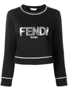 Fendi Logo Appliqué Cropped Sweatshirt - Black