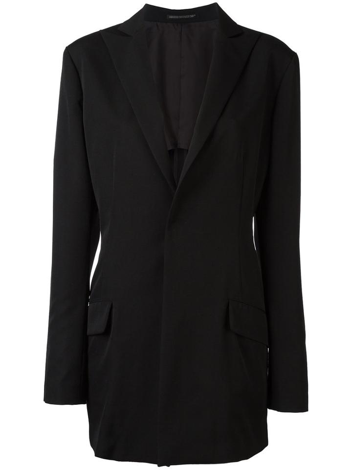 Yohji Yamamoto - Pointed Lapels Boxy Blazer - Women - Cupro/wool - 2, Women's, Black, Cupro/wool