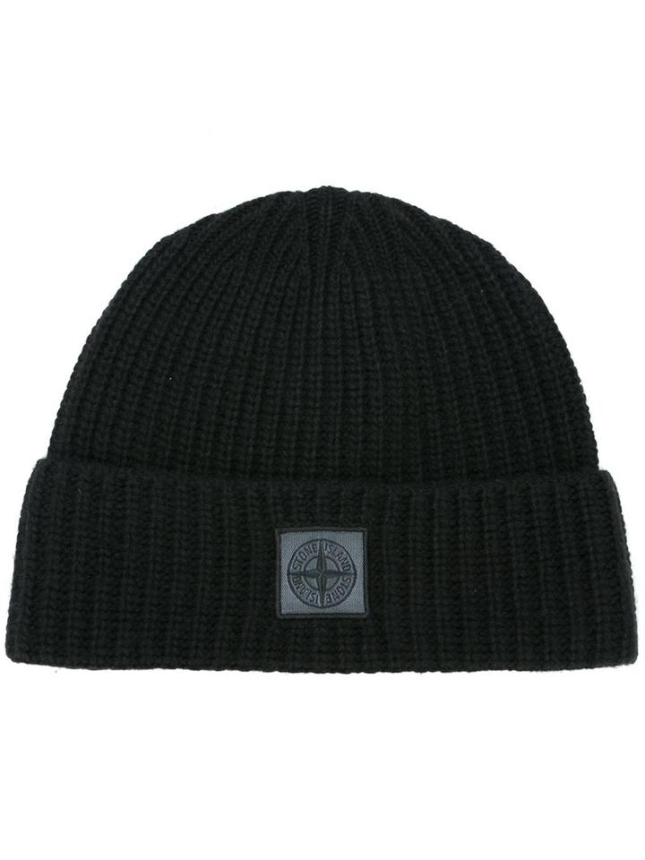 Stone Island Ribbed Beanie, Men's, Black, Polyamide/viscose/cashmere/wool