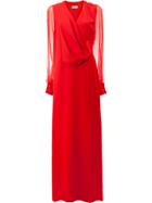 Lanvin Sheer Sleeve Pleated Detail Gown - Red