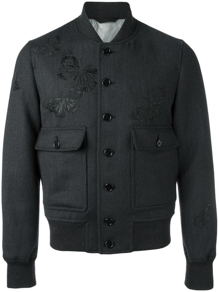 Alexander Mcqueen Moth Embroidered Bomber Jacket - Black
