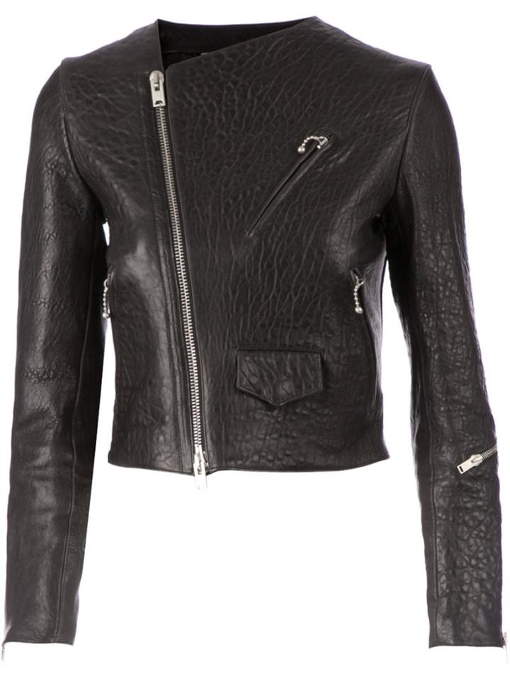 Yang Li Distressed Leather Jacket, Women's, Size: 40, Black, Cotton/calf Leather