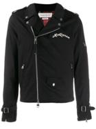 Alexander Mcqueen Logo Embroidered Biker Jacket - Black
