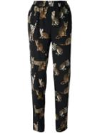 Dolce & Gabbana Bengal Cat Print Trousers, Women's, Size: 40, Black, Silk