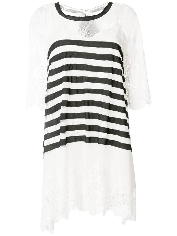 Edward Achour Paris Striped Lace-trimmed Dress - Nude & Neutrals