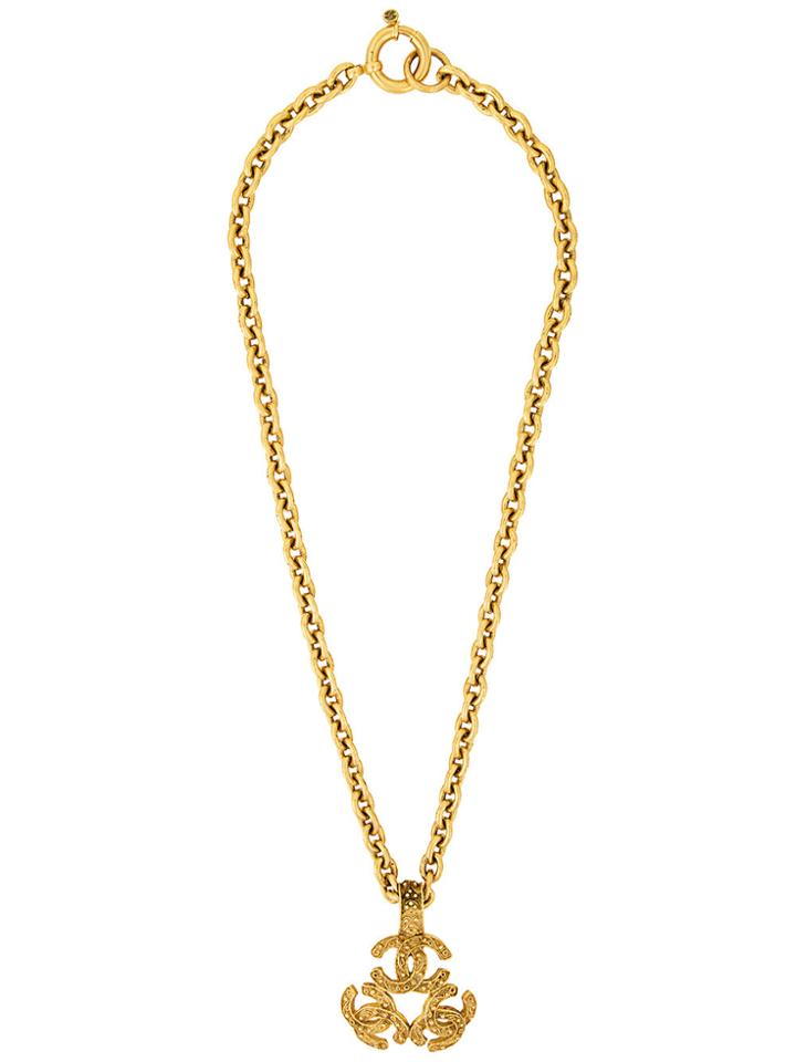 Chanel Vintage Interlocking Logos Long Necklace - Metallic