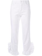 Msgm Cropped Ruffle Trim Jeans - White
