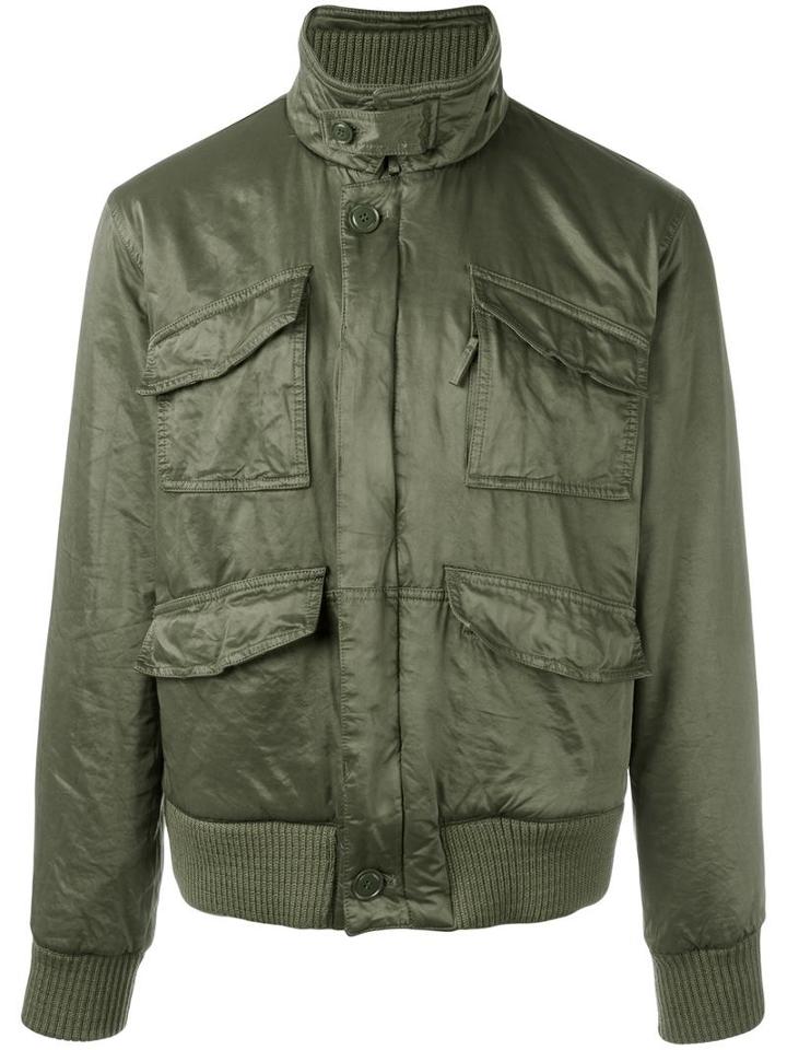 Aspesi Funnel Neck Bomber Jacket, Men's, Size: Xl, Green, Polyester/polyamide/wool
