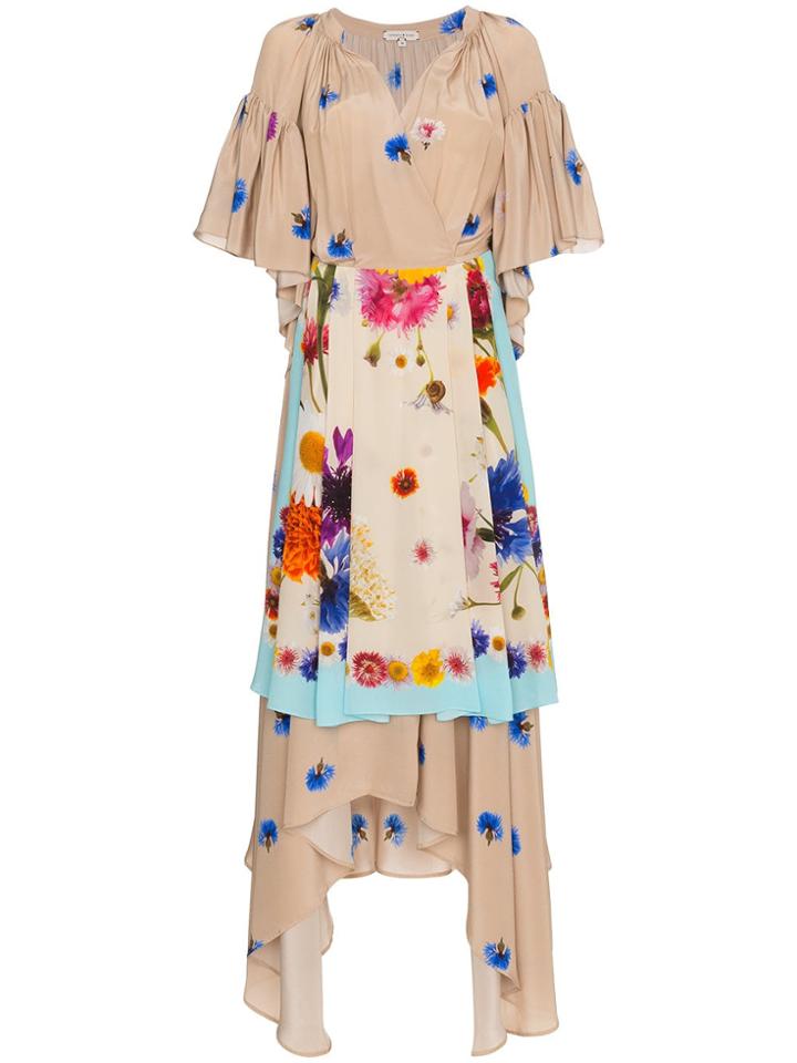 Natasha Zinko Silk Floral Apron Wrap Dress - Neutrals