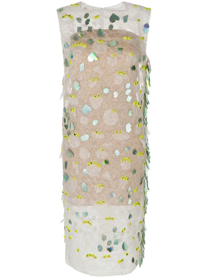Marni Embellished Shift Dress - White